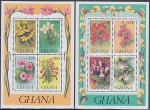 GHANA Sc # 1514A-B CPL MNH SET of 2 SOUVENIR SHEETS of DIFF EACH - FLOWERS