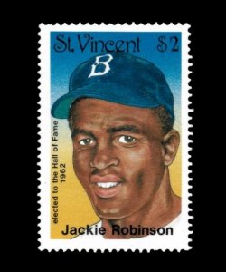 St. Vincent 1989 - Jackie Robinson, Baseball Hall of Fame - Individual - MNH