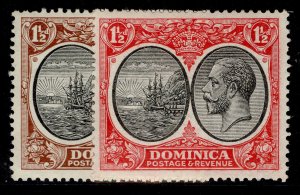 DOMINICA GV SG74 + 75, 1½d COLOUR VARIETIES, M MINT. Cat £21.