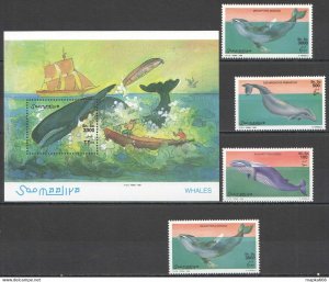 1999 Somalia Whales Marine Life #789-792+Bl64 Michel 26 Euro ** Nw1460