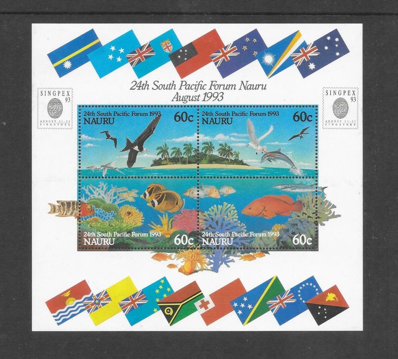 BIRDS, FISH, CORAL - NAURU #405b SINGPEX '93  MNH