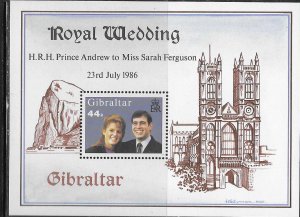 Gibraltar #498  44p  Royal Wedding S/ S (MNH)  CV $1.50