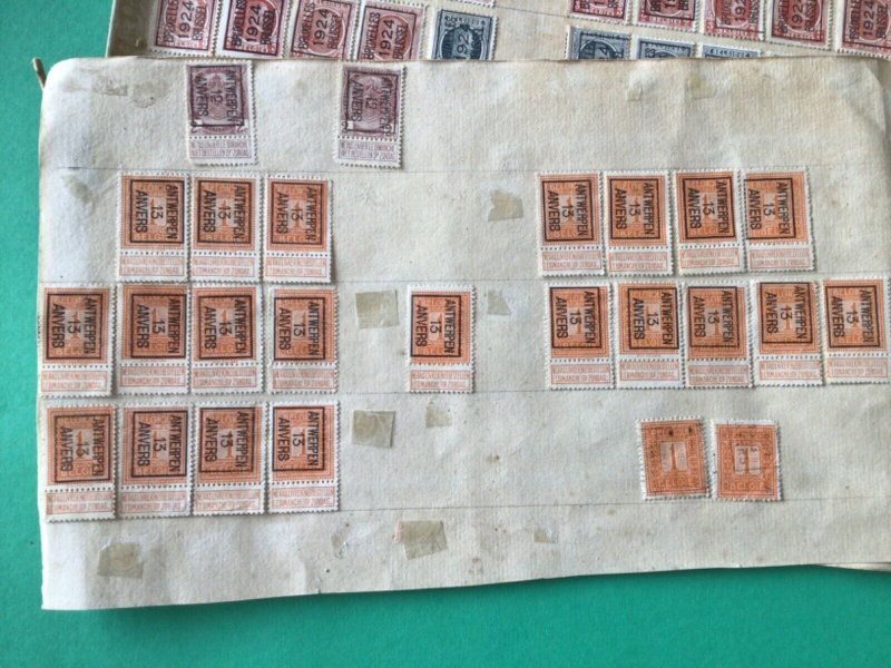 Belgium pre cancel stamps on 2 old album part pages Ref A8449