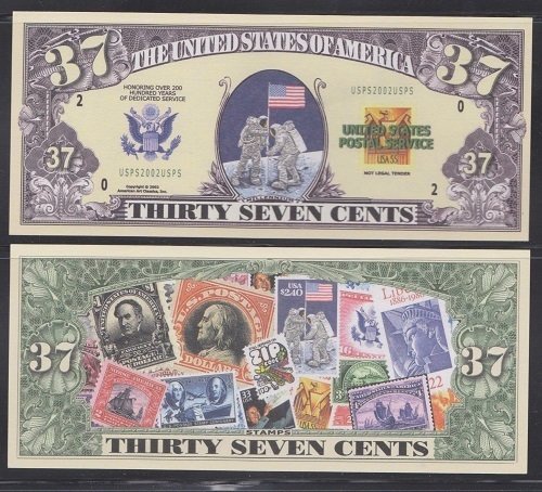 Novelty Currency Featuring US Postage Stamps, 2 each of 5 Different = 10 bills