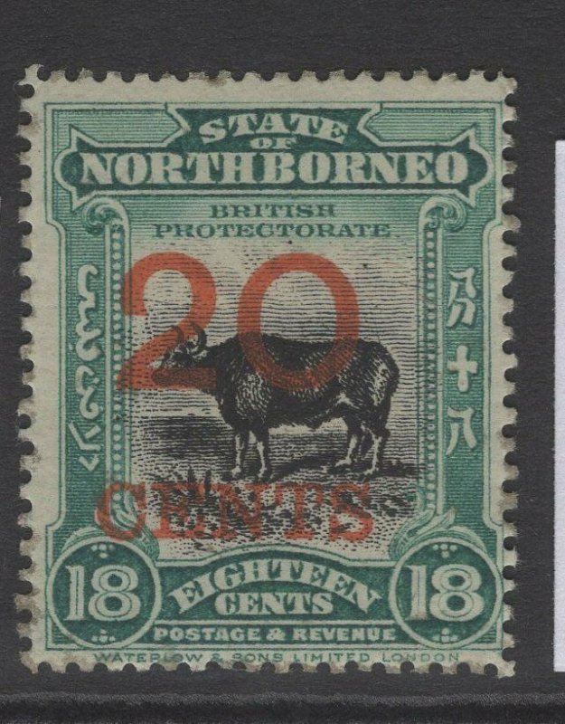 NORTH BORNEO SG177a 1909 20c on 18c BLUE-GREEN p14½-15 MTD MINT GUM DISTURBANCE