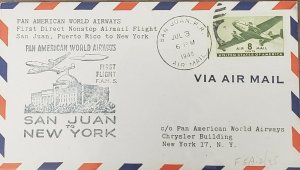 Pan Am 1946 FAM 5 San Juan Puerto Rico To New York Flight Cover