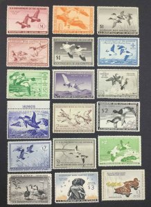 MOMEN: US STAMPS #RW10-RW27 DUCK MINT OG NH LOT #75699