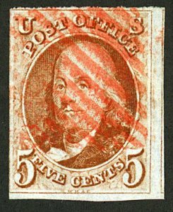 U.S. #1 USED RED CANCEL, NICE MARGINS