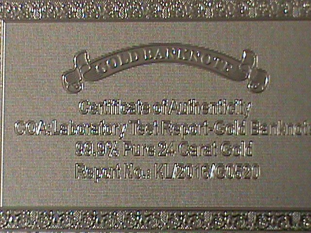 ​UNITED STATES-1862 CAT.#134- 24 KARAT GOLD REPLICA $100-VF WITH CERTIFICATE