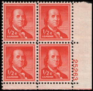 US #1030 FRANKLIN MNH LR PLATE BLOCK #25263