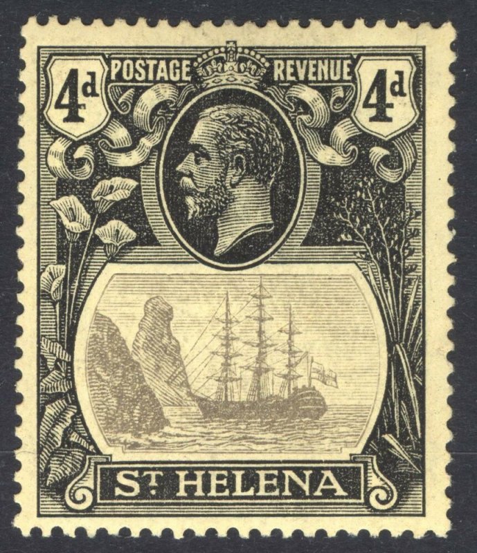 St Helena 1922 4d Black on yellow TORN FLAG SG 92b Scott 95v LMM Cat £250($327)