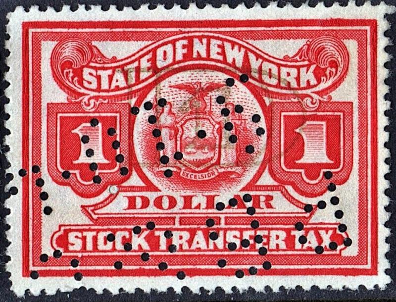 New York State $1.00 Stock Transfer Stamp (Perfin)