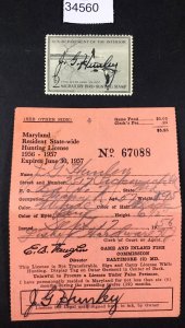 MOMEN: US STAMPS #RW23 MARYLAND RESIDENT HUNTING LICENSE USED LOT #34560