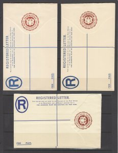 Ghana H&G C1-C3 mint. 1957-60 Registered Envelopes, 3 different, sound, VF.