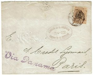 Salvador 1902 black grid cancel on cover to France, sent via Panama