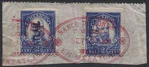 GB 1881  Sc 89 1d QV  VF Revenue use Bank Doc. Red Cancel + Mexico 2c Revenues
