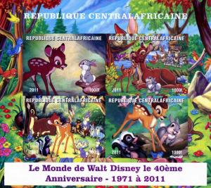 Central African Republic  2011 DISNEY Bambi Sheet (4) Imperforated Mint (NH)