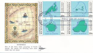 Micronesia sc# 4a FDC (1-4 Setenant Block of 4) - 1984 Maps - Gill Craft Cachet