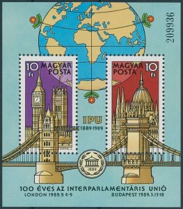 Hungary Stamps 1989 MNH IPU Interparliamentary Union Big Ben Parliament 2v M/S