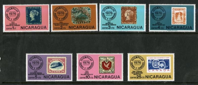 NICARAGUA 1038-1044 MNH SCV $1.75 BIN $1.00 STAMPS ON STAMPS