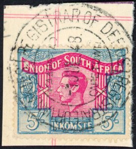 South Africa BF74a 5/- blue and red LANGUAGE ERROR