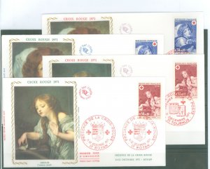 France B452-B453 1971 Girl with Dog by Creuze; The Dead Bird by Jean-Baptiste Creuze (2) FDC types: Royan and Tournus