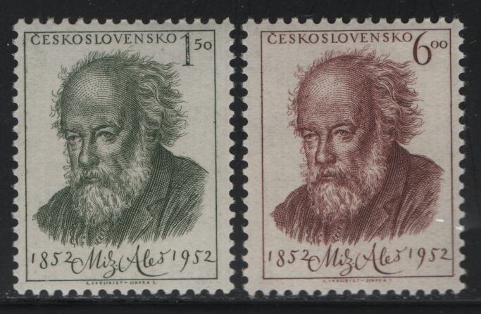 CZECHOSLOVAKIA, 546-547, MNH, 1952, Portrait, Mikulas Ales