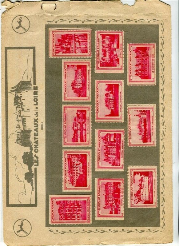 FRENCH Early 1900s CHOCOLAT POULAIN pictorial stamps stuck on double page 