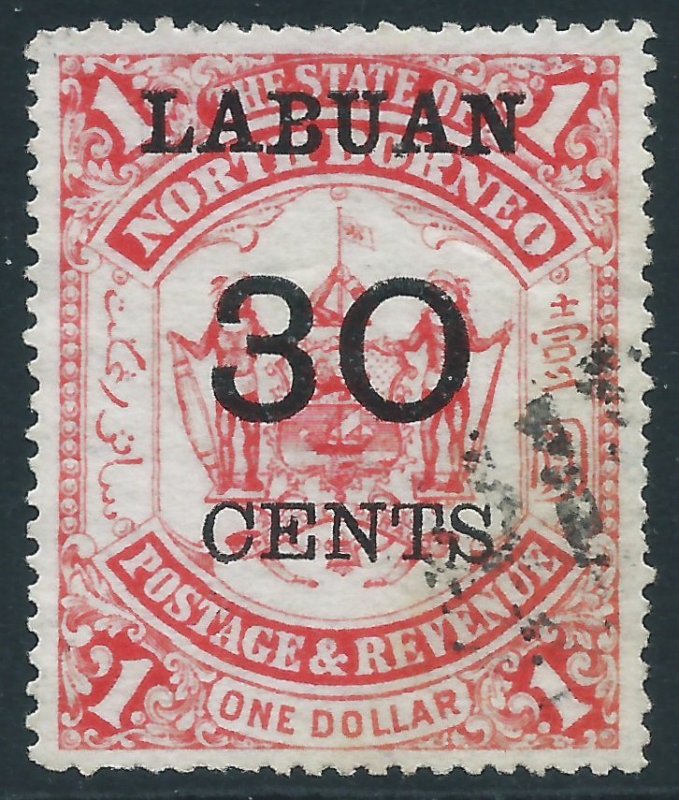 Labuan, Sc #61, 30c on $1, Used