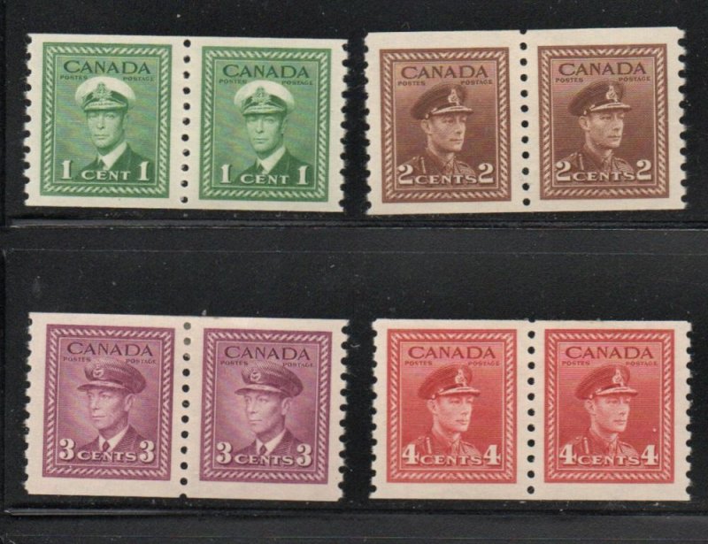 Canada Sc 278-281 1948 George VI coils pairs stamp set mint