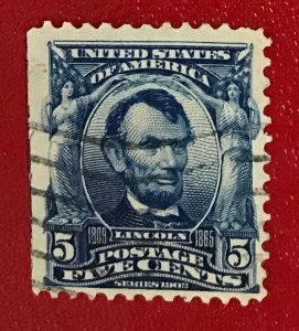 1903 US Sc 304 used 5 cent Lincoln CV$2.00 Lot 1643