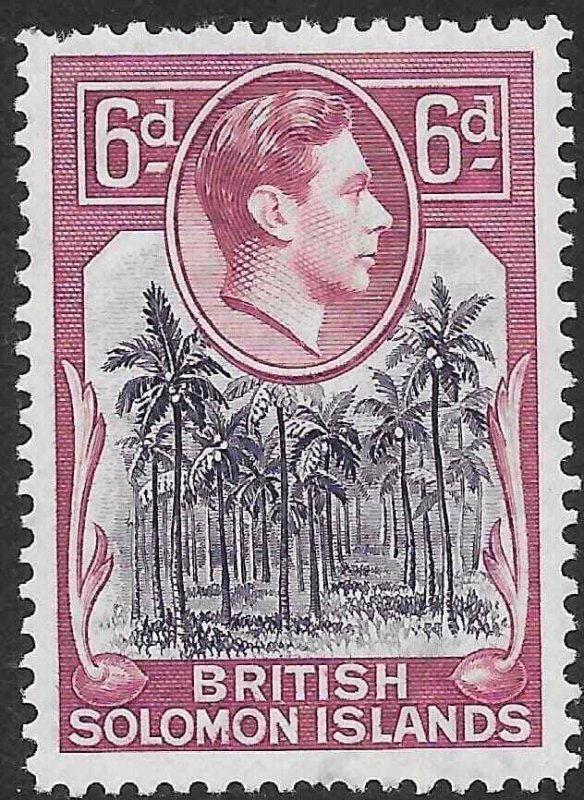 BRITISH SOLOMON IS. SG67 1938 6d DEEP & REDDISH-PURPLE MTD MINT.