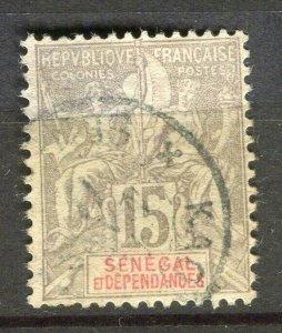 FRENCH COLONIES; SENEGAL 1890s classic Tablet type used 15c. value + Postmark