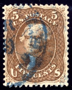 US 75 5c 1862 Thomas Jefferson PSAG cert VG-F blue town cancel