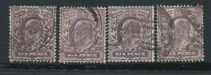 GB Edward VII 6d purple  shades SG 246,  297 range by 4 U...
