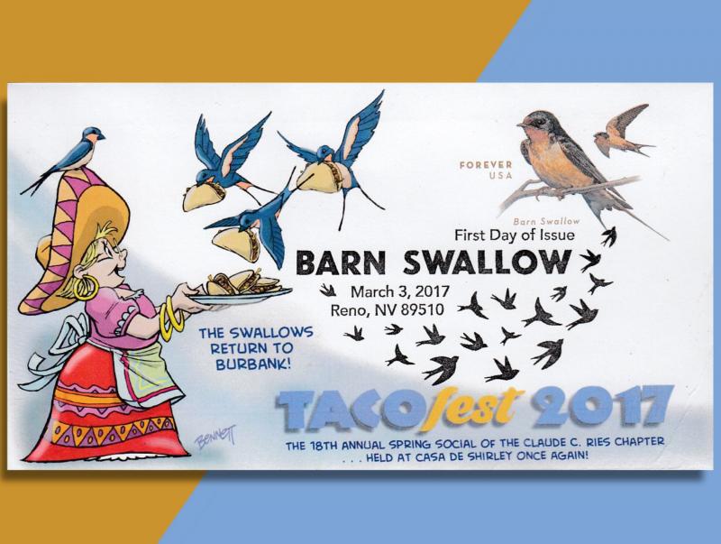 Barn Swallows Deliver Tacos on 2017 Postal Stationery FDC