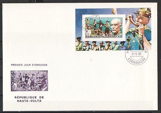 Burkina Faso, Scott cat. C302a. Scout Baden Powell s/sheet. First day cover.