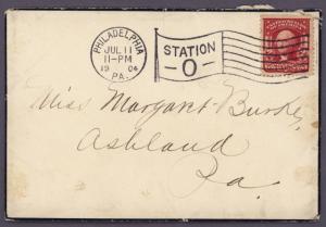 US 319 on 1904 mourning cover w/Philadelphia PA. pmk & Station O cancel