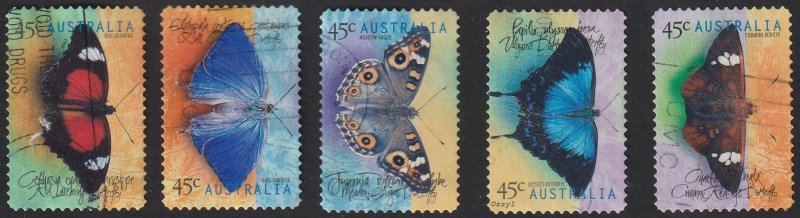 Australia #1695-99 1998 45c Butterflies Set of 5  USED-Fine-NH.