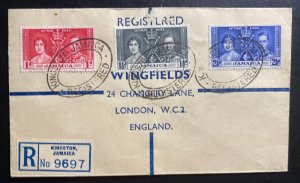 1937 Kingston Jamaica First Day Cover King George VI Coronation KGVI To England