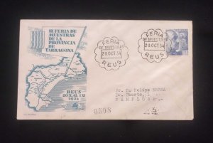 C) 1954. SPAIN. INTERNAL MAIL.  MAP OF TARRAGONA STAMP OF THE SHIELD OF SPAIN