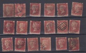 GB QV 1858 1d Red Collection Of 18 SG43/44 Fine Used BP12557