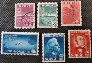 Norway, 1943-45, WW II issues,#258-59,261,263,267,271,used, SCV$1.80