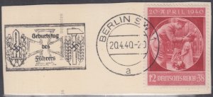 GERMANY Sc # B170 SPECIAL CANCEl on PIECE for HITLERS BIRTHDAY