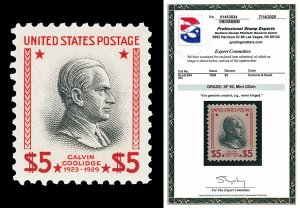 Scott 834 1938 $5.00 Coolidge Mint Graded XF 90 NH with PSE CERT