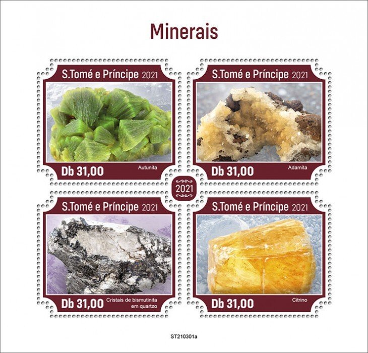 SAO TOME - 2021 - Minerals - Perf 4v Sheet - Mint Never Hinged