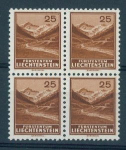 LIECHTENSTEIN, 25 CENTIMES Samina Valley 1934-36 MNH BLOCK OF 4