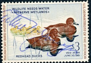 #RW27 – 1960 $3.00 Redhead Ducks. Used.