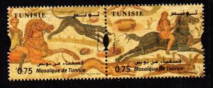 2024- Tunisia - Mosaics - Hunting- Horsemen- Dog- Rabbit- Strip of 2 v MNH**