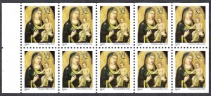 United States #3003Ab 32¢ Madonna and Child (1995). Pane of 10. MNH